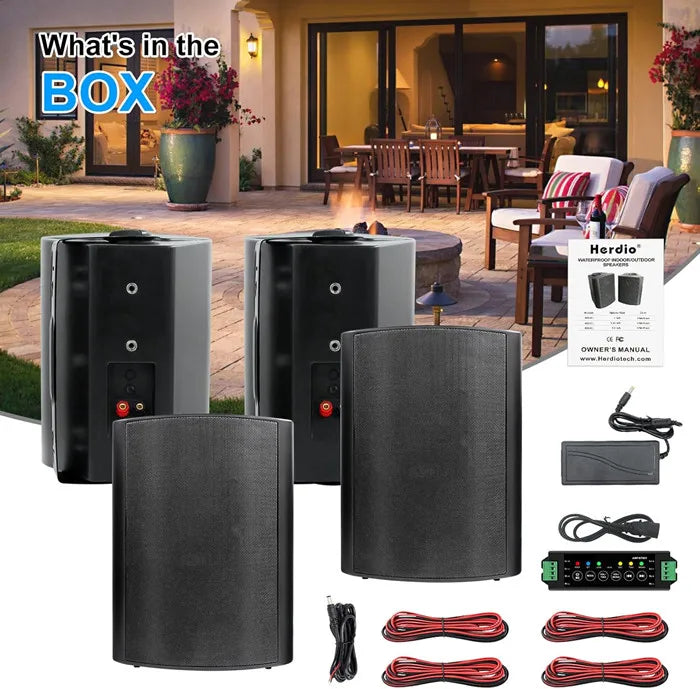 Herdio 4PCS 6.5‘’ 800W Outdoor Bluetooth Speakers Waterproof Wall Mounted Sound System With Multifunctional Amplifier For Patio