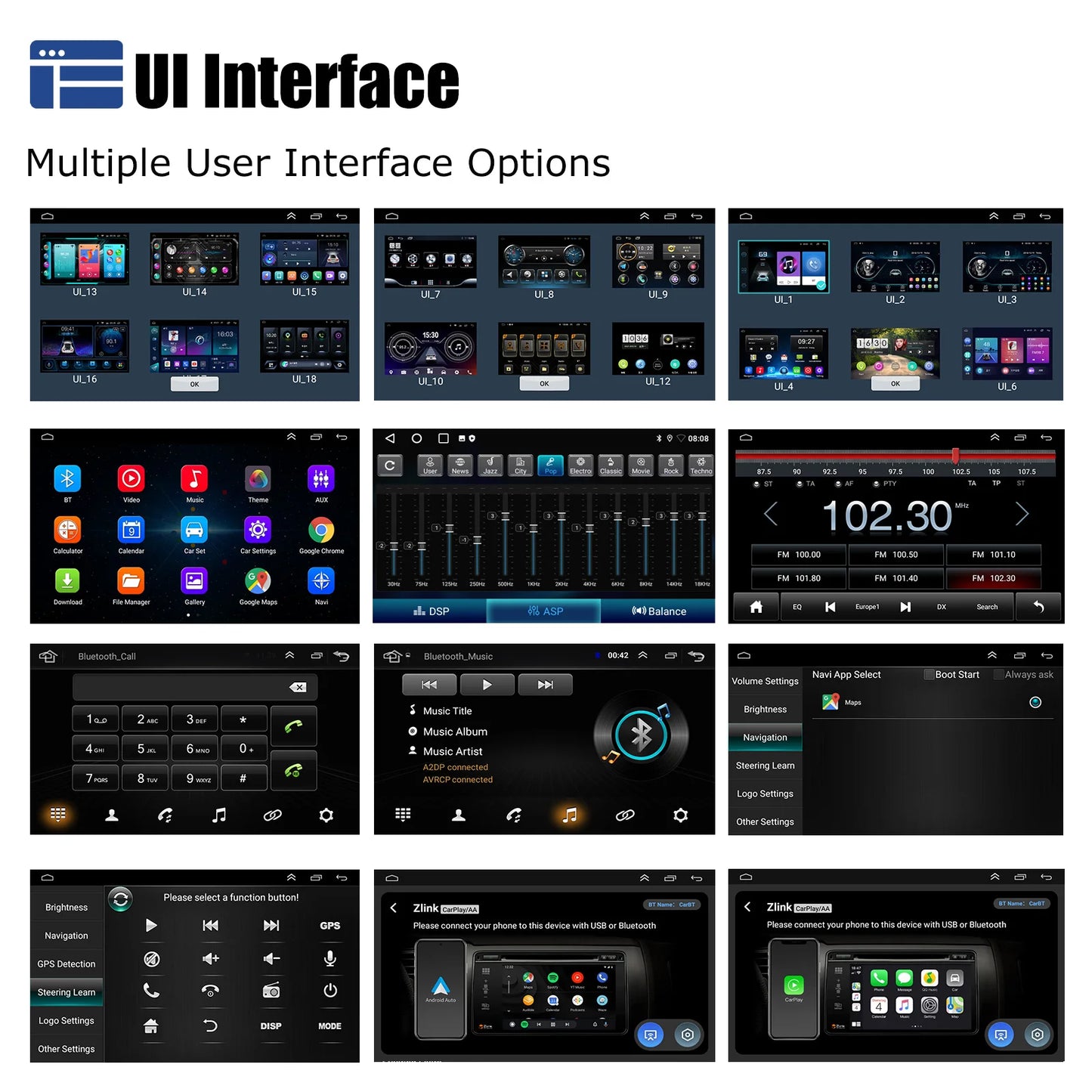 7"/9"/10“ 2 DIN Android 14 4+64G Car Stereo Carplay Android Auto GPS Navi Bluetooth FM RDS Radio WIFI Touchscreen ChatGPT