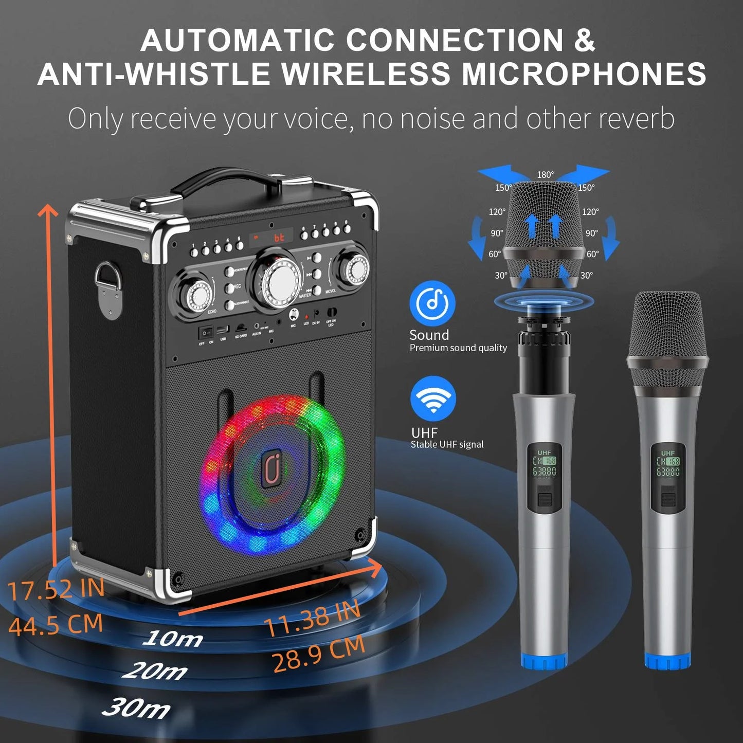 3 Microphones, Portable Bluetooth 5.3 Kara Ok Speaker, Suitable for Outdoor Activities, Parties and Parties