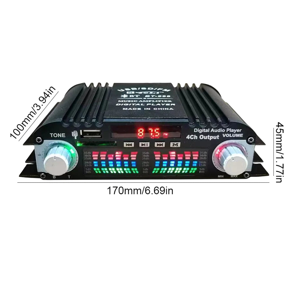 1600W Peak Power Mini HIFI Digital Stereo Amp Digital 4 Channel Audio Amplifier FM Radio USB Bluetooth-Compatible Karaoke Player