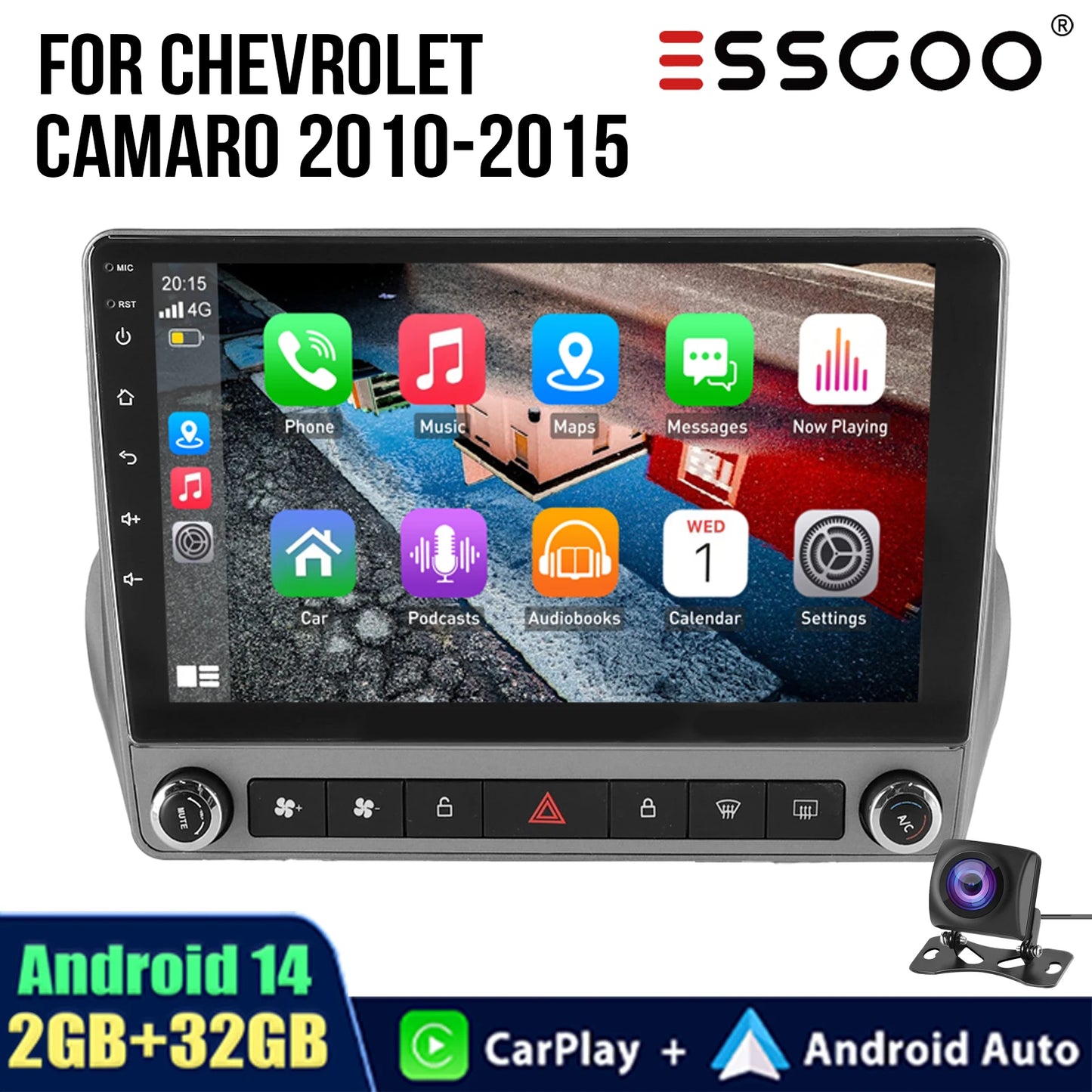 9" Android 15 Carplay 4+64G Car GPS Radio Stereo For Chevrolet Camaro 2010-2015 WiFi Head Unit Bluetooth Touch Screen+DVR&Camera