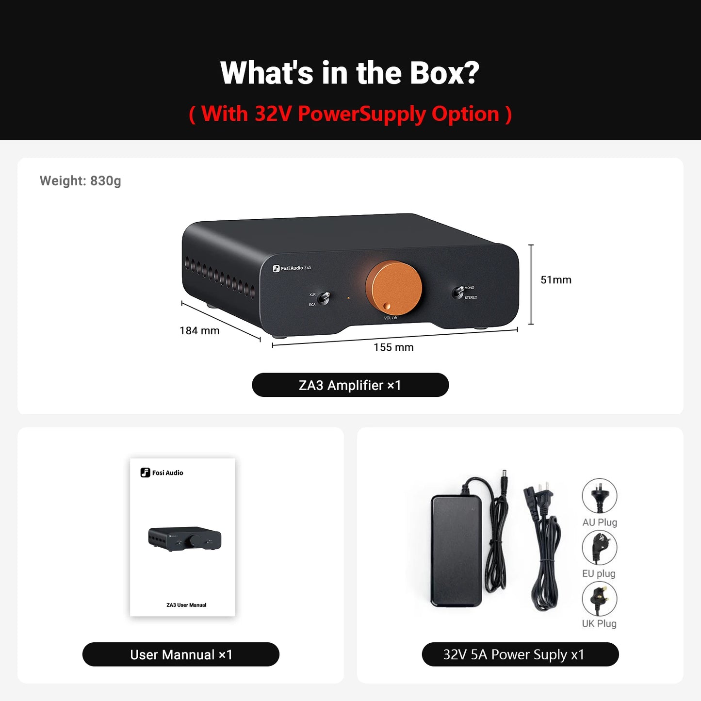 Fosi Audio ZA3 Stereo Power Amplifier TPA3255 Class D HiFi Audio Amp for Passive Bookshelf Speaker With XLR/RCA/Balanced Input