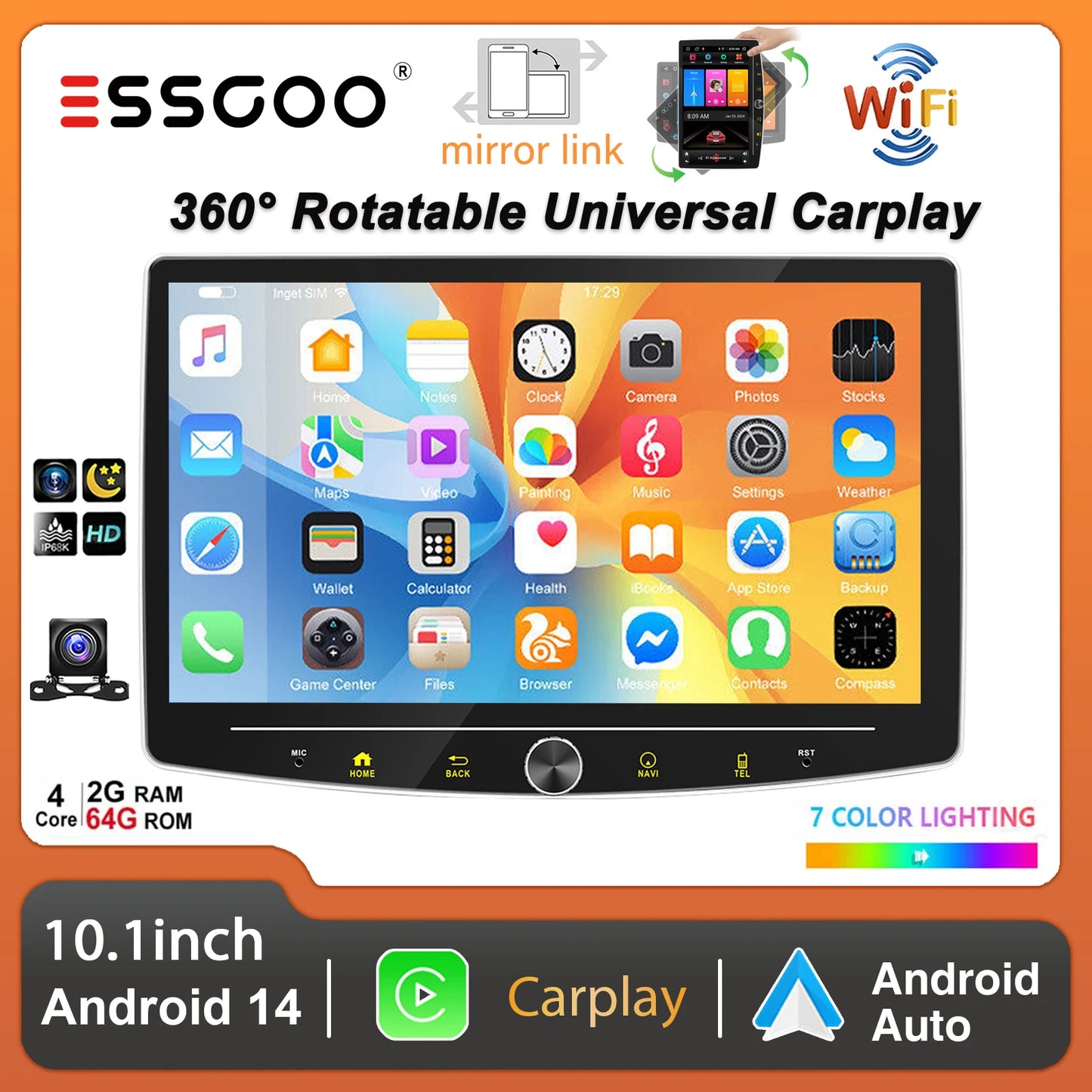10.1" 1 DIN Touch screen Universal Wireless carplay Android auto Car Stereo Radio 64G Android 14 GPS NAVI SWC BT MIC WIFI
