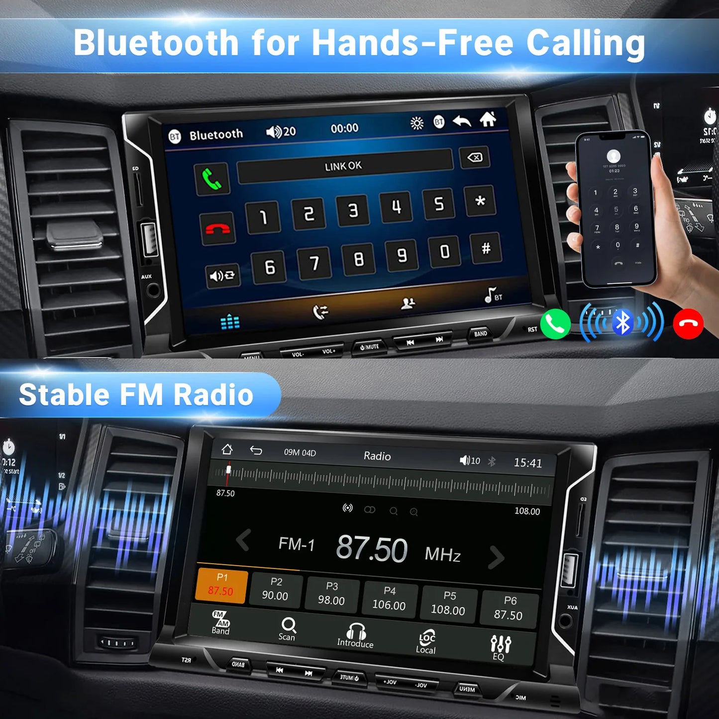 New 7 Inch Car Radio 2 Din HD Touchscreen Car Stereo For Apple CarPlay Android Auto with Backup Camera Remote Control USB/TF/AUX