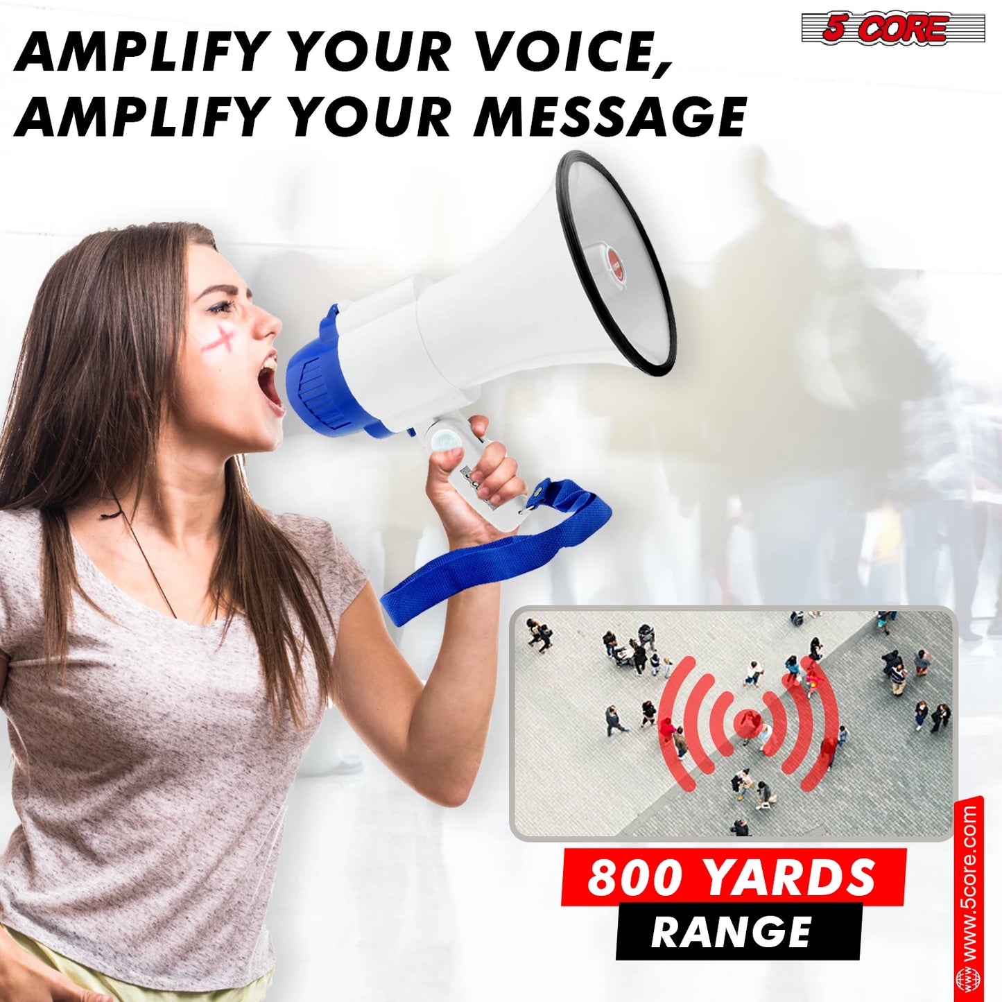 5 Core Megaphone Bullhorn Speaker 30W Mini Bull Horn Battery Power Megafono 800 Feet 8R