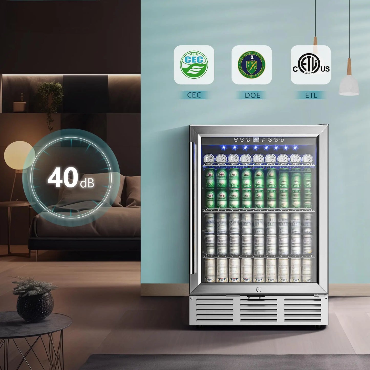 Beverage Refrigerator 24Inch 180 Can Built-in Beverage Cooler Under Counter Beer Fridge Soda Water Wine For Kitchen Bar Office
