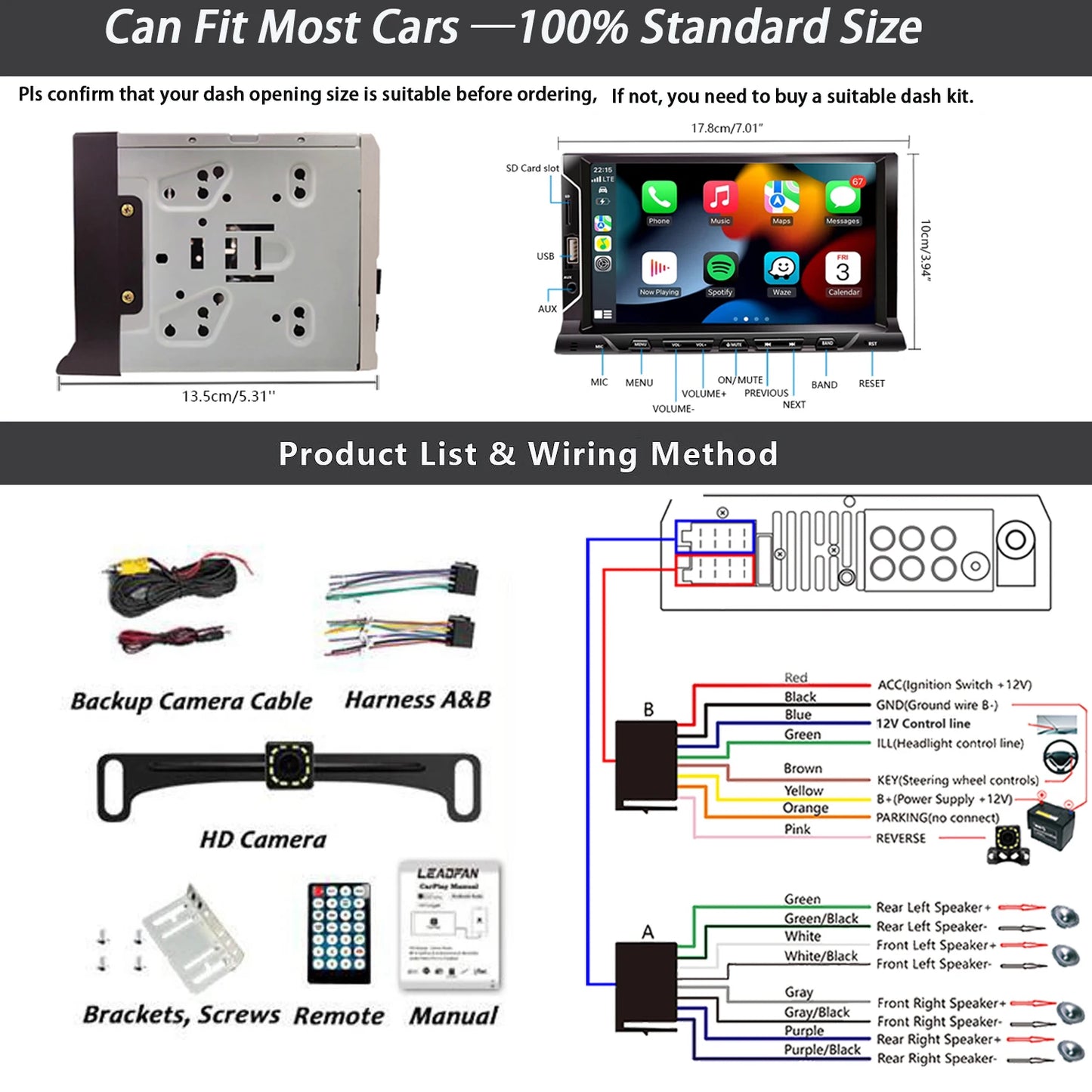 New 7 Inch Car Radio 2 Din HD Touchscreen Car Stereo For Apple CarPlay Android Auto with Backup Camera Remote Control USB/TF/AUX