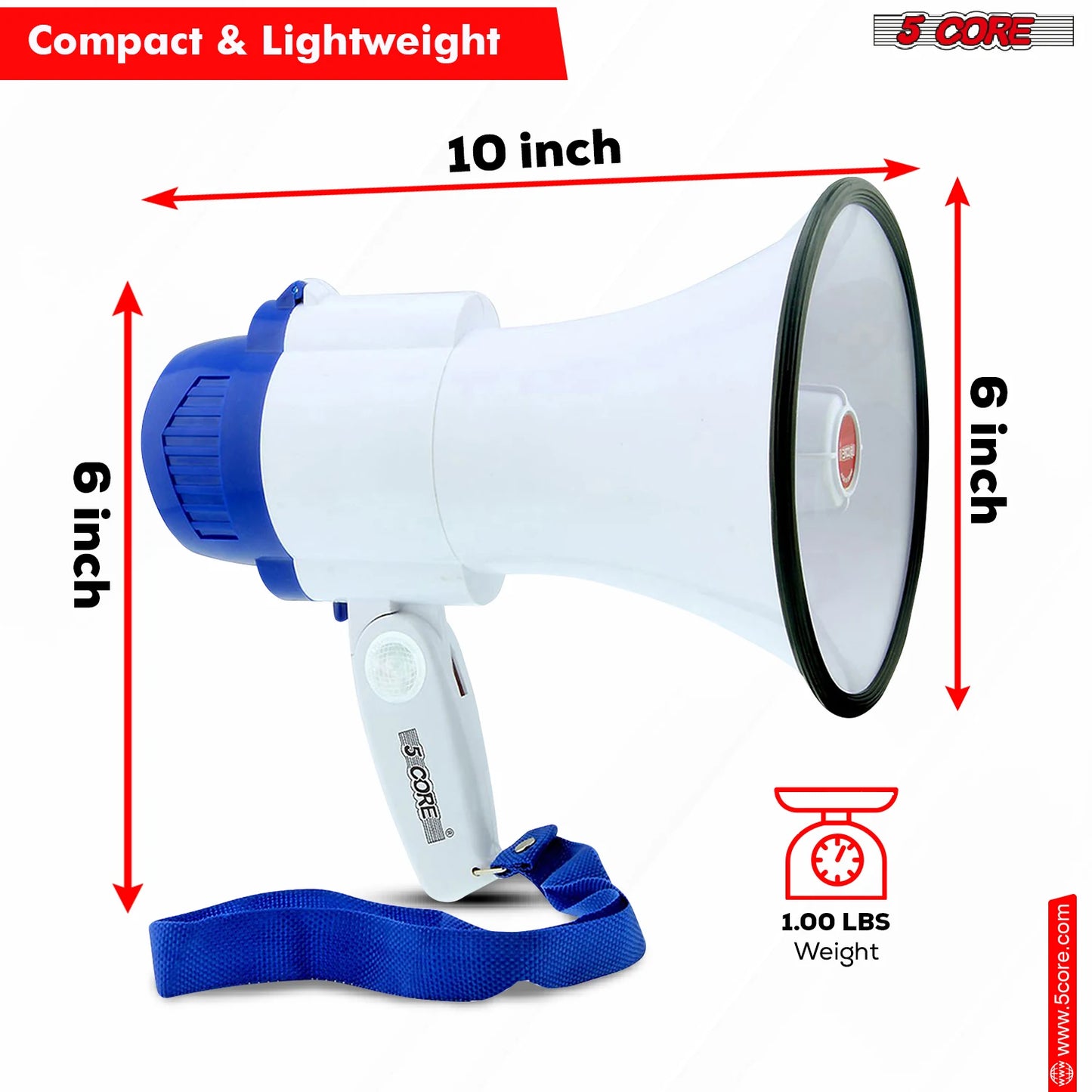5 Core Megaphone Bullhorn Speaker 30W Mini Bull Horn Battery Power Megafono 800 Feet 8R
