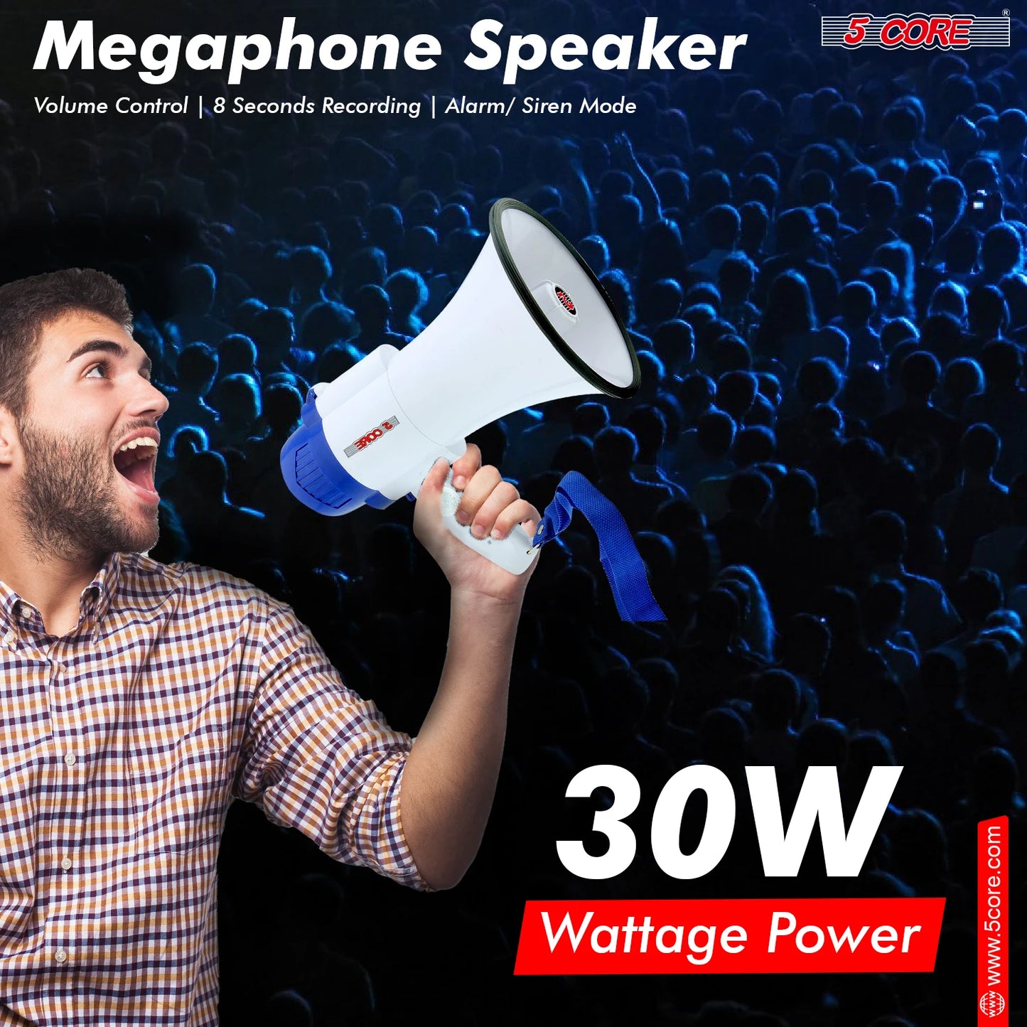 5 Core Megaphone Bullhorn Speaker 30W Mini Bull Horn Battery Power Megafono 800 Feet 8R