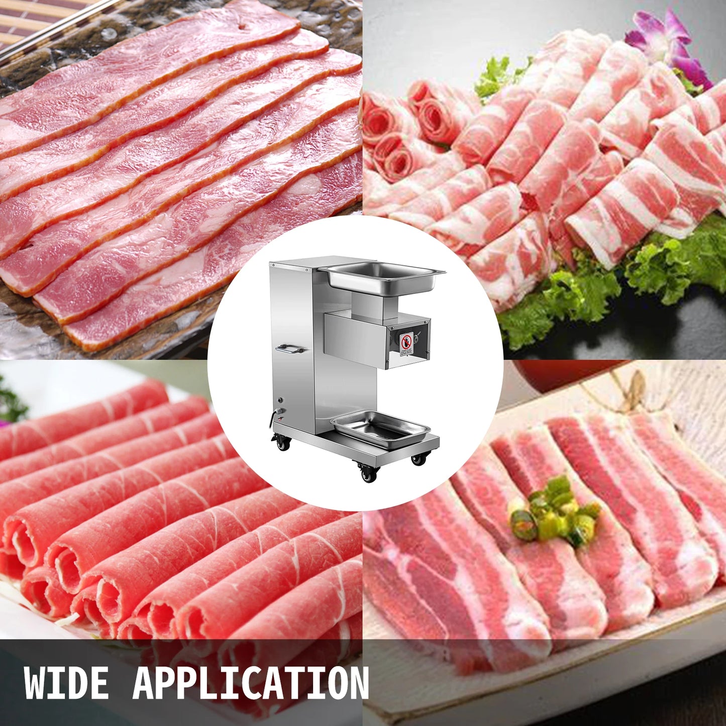 SucceBuy 500Kg/H Electric Meat Slicer 750W Commercial Meat Cutter 3mm Stainless Steel Blade Food Cutting Slicing Kitchen Machine