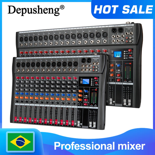 Audio Mixer 6/8/12 Channels Professional DJ mixer LR microphone/line input, AUX,FX processor MP3, headphones, +48V Phantom