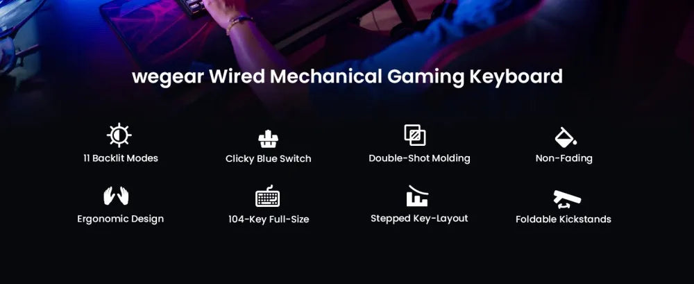 wegear Wired Gaming Mechanical Keyboard RGB Blue switches compatible with Win7/8/10/11 and XP ideal for PC laptop and desktop