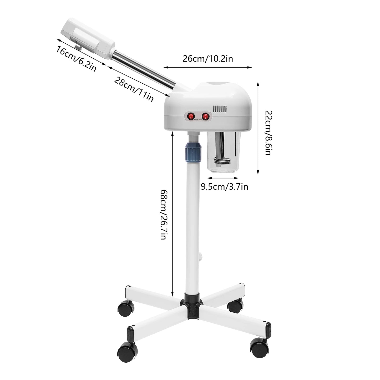 750ml Ozone Facial Steamer Height Adjustable Sprayer 360° Rotatable Movable Skin Care Equipment for Salon Beauty Spa White/Black