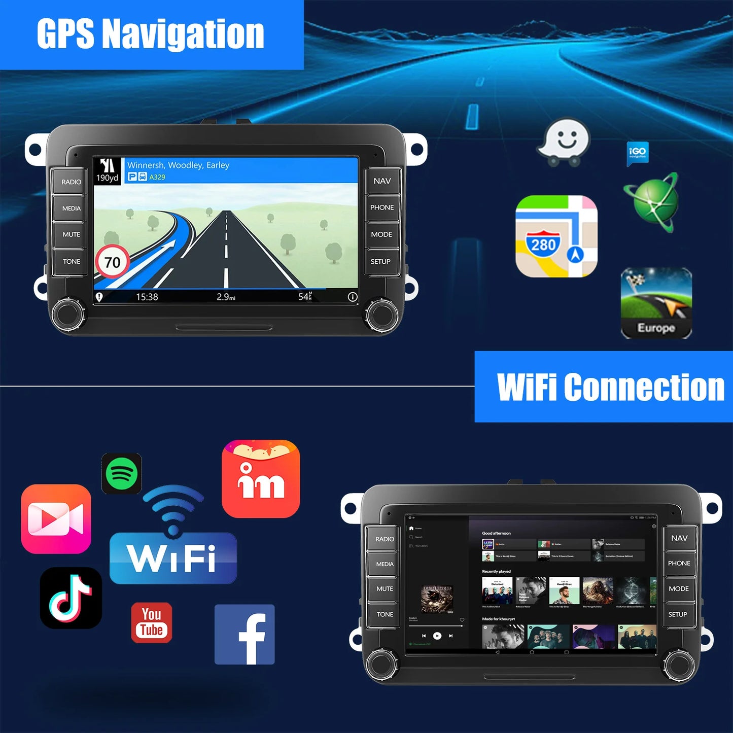 7" Android 14 4G+64G Apple Carplay Car Stereo GPS NAVI WIFI RDS FM BT for VW Golf 5 6 Passat Polo Touran Tiguan Caddy EOS
