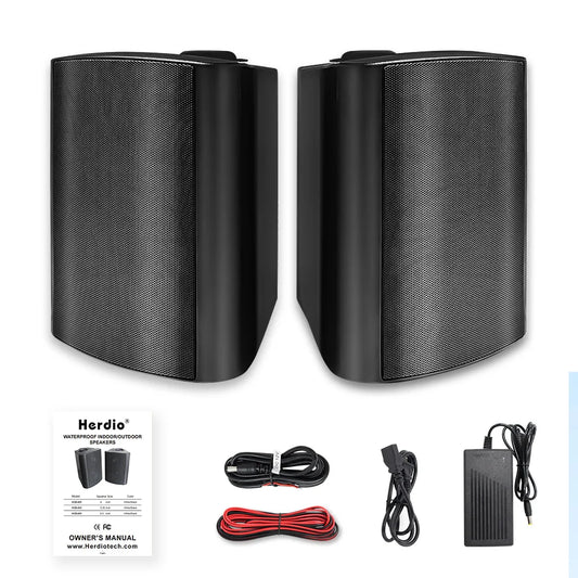 Herdio 5.25'' 2PCS Indoor Outdoor Bluetooth Speakers Patio Waterproof Wired Wall Mount System 300 Watts Black