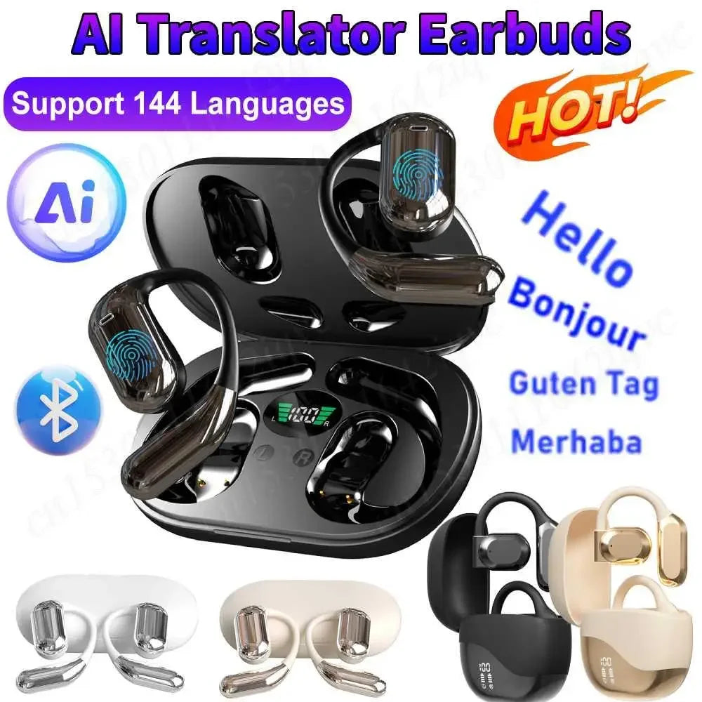 3-in-1 AI Translator Earbuds Wireless BT Translation Headphones 144 Languages Translation Earphones Headset for Travel Business