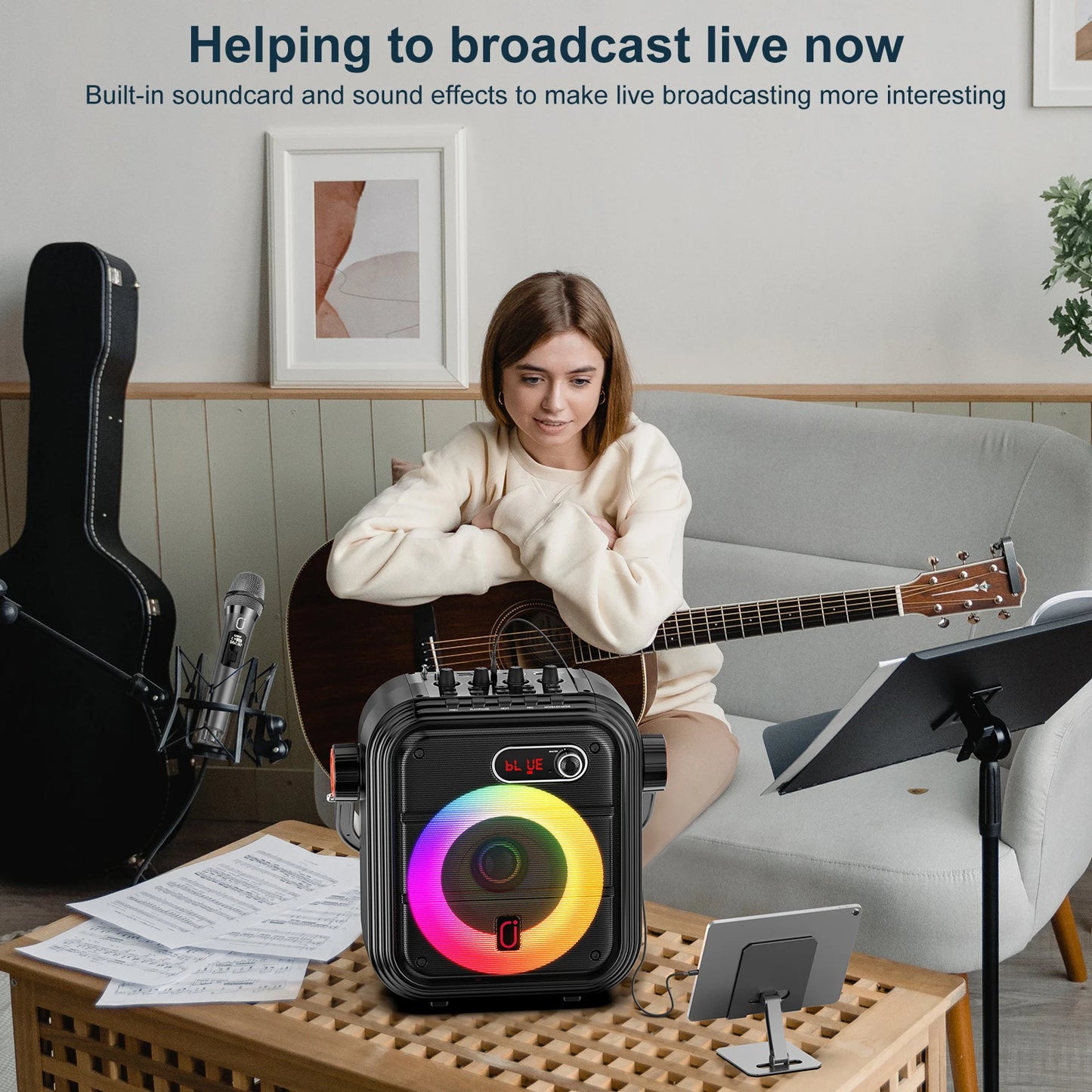 66Pro 5200MAH Portable BT Speaker With 2 Wireless Microphones, Karaoke Speaker For Adults, Karaoke Machine With DJ Light