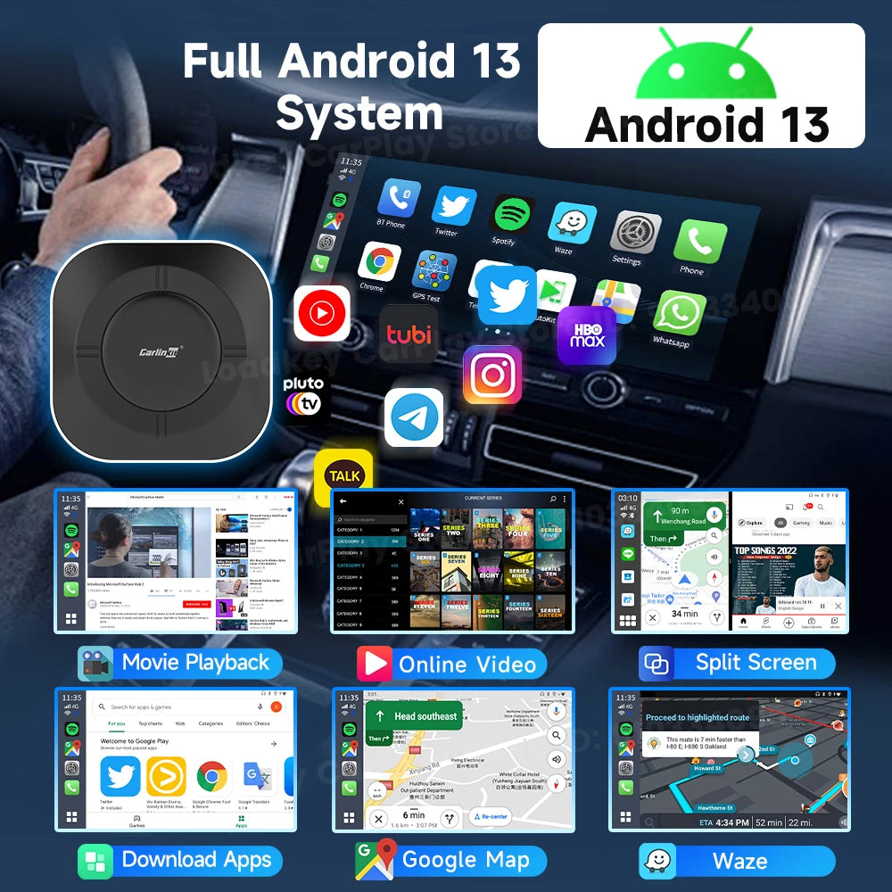 Carlinkit Android 13 Tv Box Carplay Android Auto 8 Core Wired To Wireless Adapter For Netflix Spotify Youtube Car Accessories