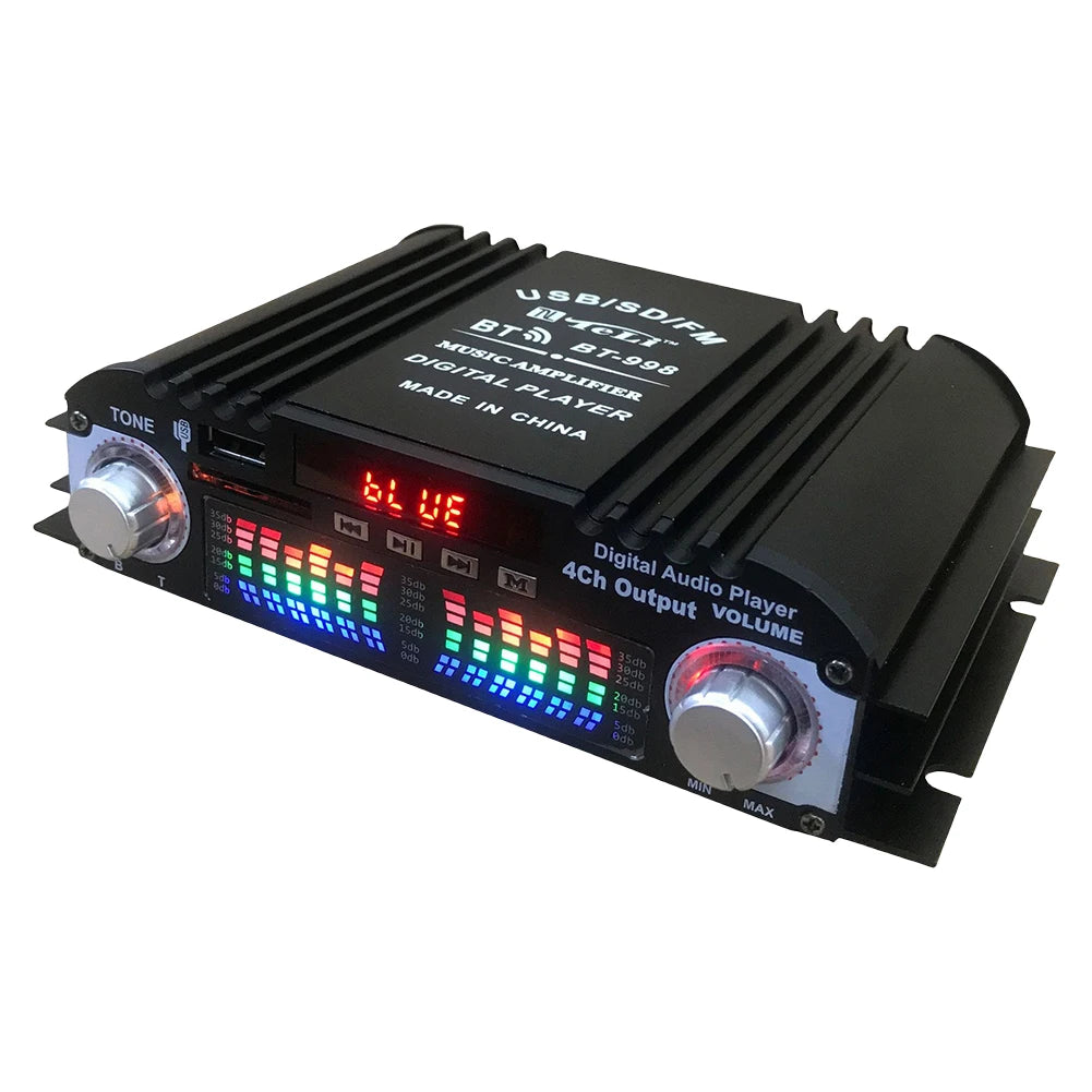 1600W Peak Power Mini HIFI Digital Stereo Amp Digital 4 Channel Audio Amplifier FM Radio USB Bluetooth-Compatible Karaoke Player
