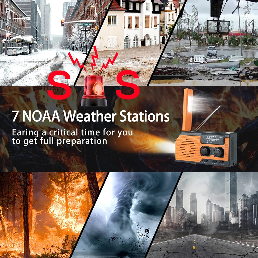 Solar Power Hand Crank Radio AM/FM/WB NOAA Weather Multifunctional Radio LED Flashlight Power Bank for Outdoor Camping Hiking