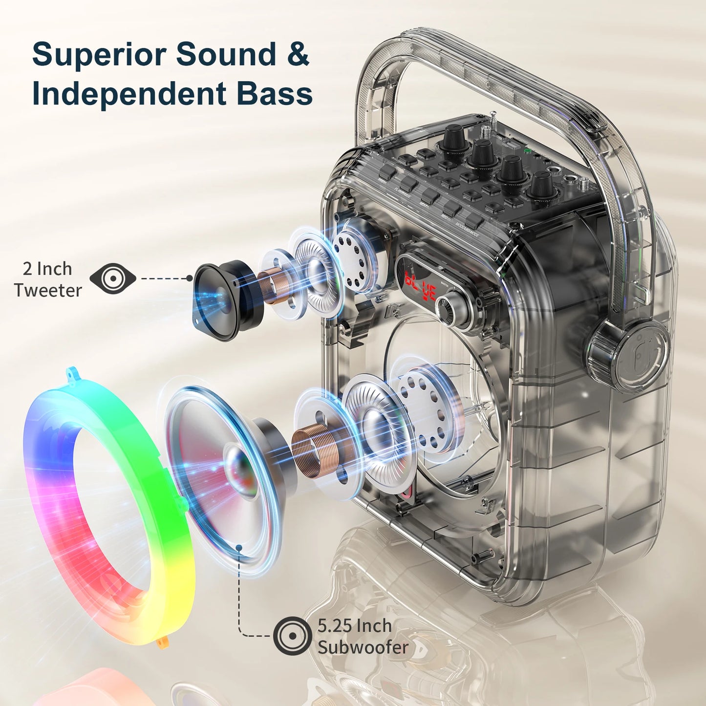 66Pro 5200MAH Portable BT Speaker With 2 Wireless Microphones, Karaoke Speaker For Adults, Karaoke Machine With DJ Light