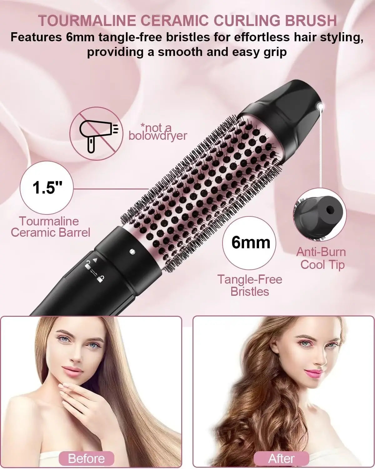 6 in 1 Curling Iron, Curling Wand Set with Thermal Brush (1.5inch) & 1inch Bubble Curling Wand and 3 Interchangeable Ceramic Bar