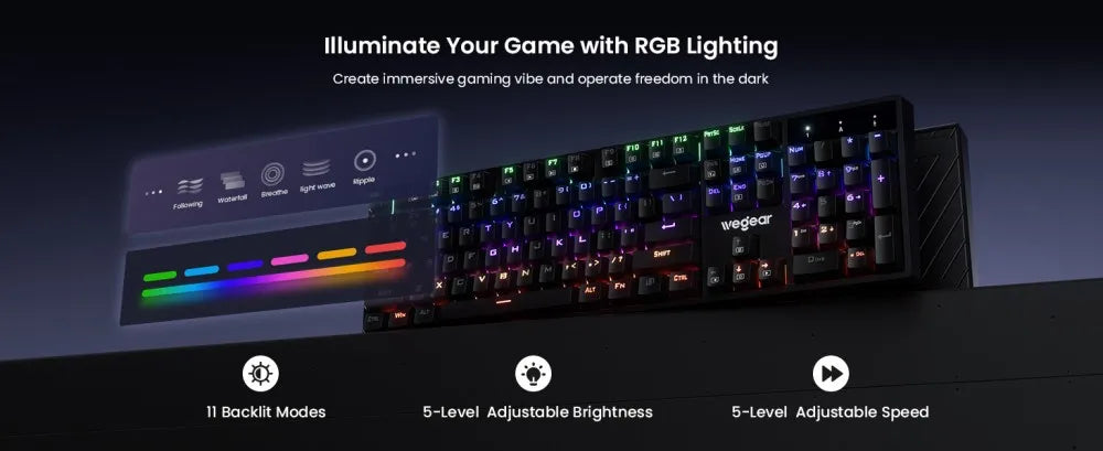wegear Wired Gaming Mechanical Keyboard RGB Blue switches compatible with Win7/8/10/11 and XP ideal for PC laptop and desktop