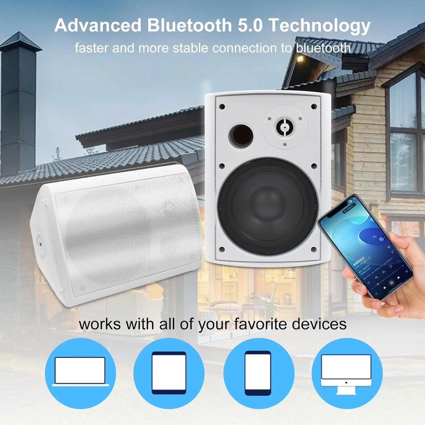 6.5" 400W 2PCS Indoor Outdoor Bluetooth Speakers Wall Mount Speakers Waterproof Weather Resistant For Patio Garage Home