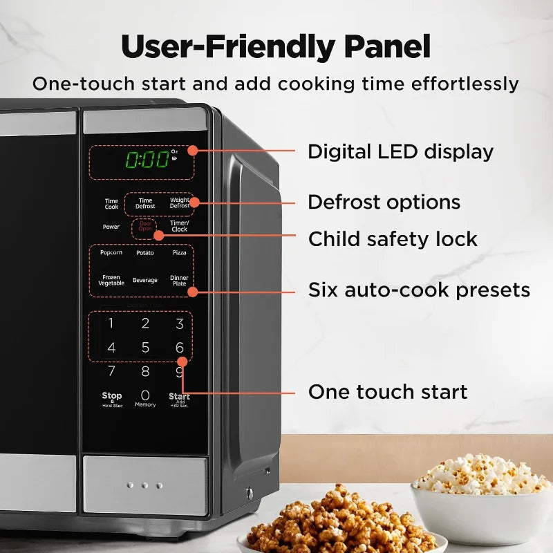 BLACK+DECKER Countertop Microwave Oven 0.9 Cu Ft, 6 Auto Menus, Child Lock, 10 Power Levels, Easy One-Touch Start, Digital Panel