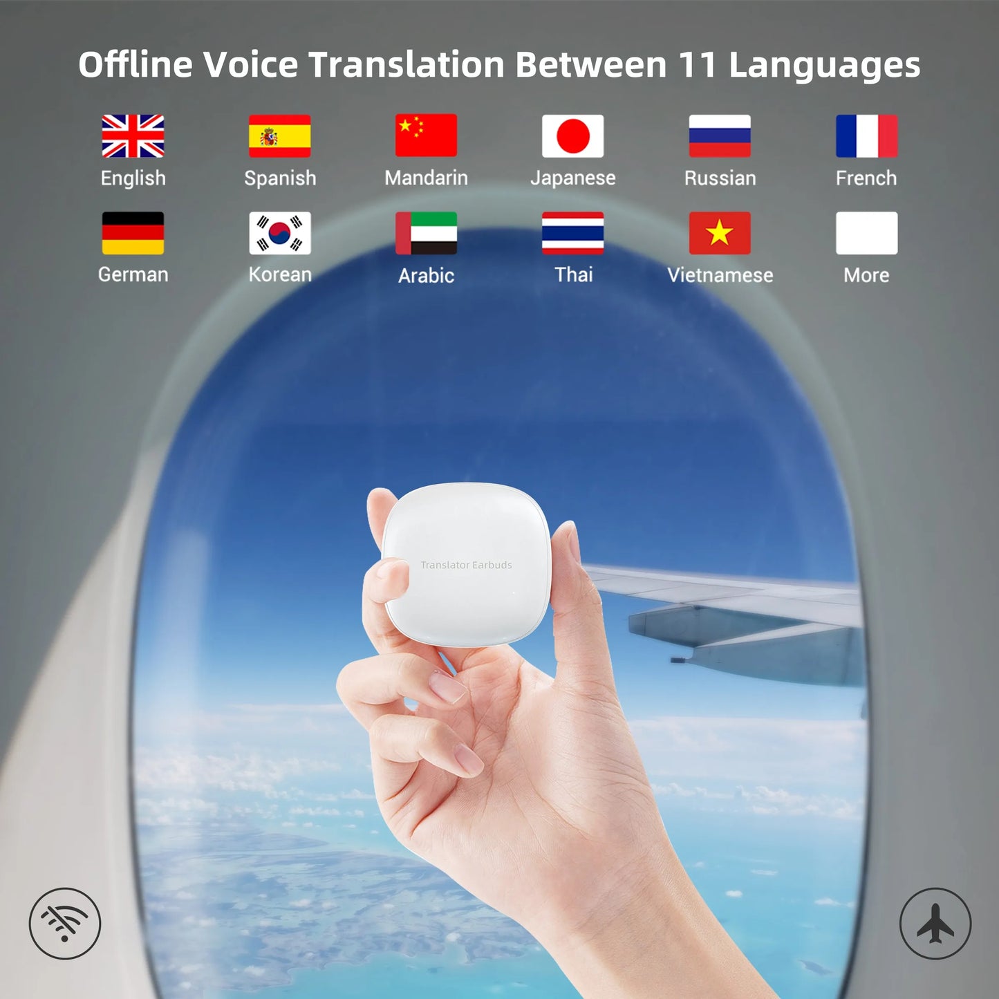 M3 Translator Earbuds,Two-Way Real Time Translator Headphones,Voice Translator Device,144 Languages with 11 Offline Packs