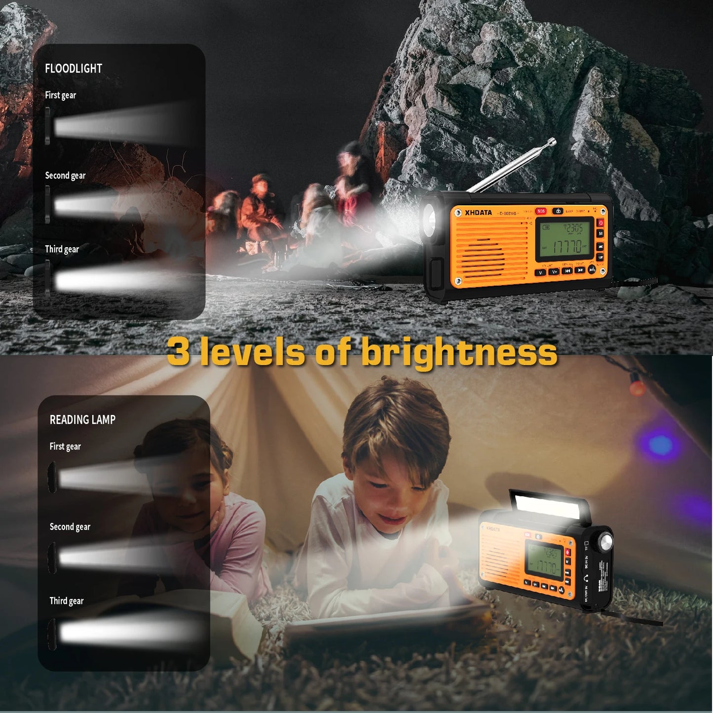 XHDATA D-608WB Emergency Crank Weather Radio FM/AM/SW/NOAA Alert Portable Radio with Phone Charger, Bluetooth, Battery Operated