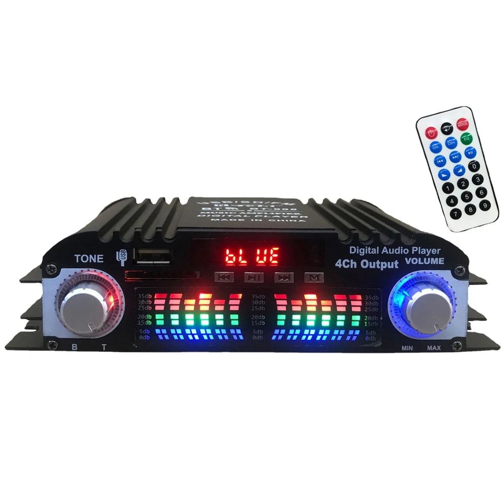 1600W Peak Power Mini HIFI Digital Stereo Amp Digital 4 Channel Audio Amplifier FM Radio USB Bluetooth-Compatible Karaoke Player