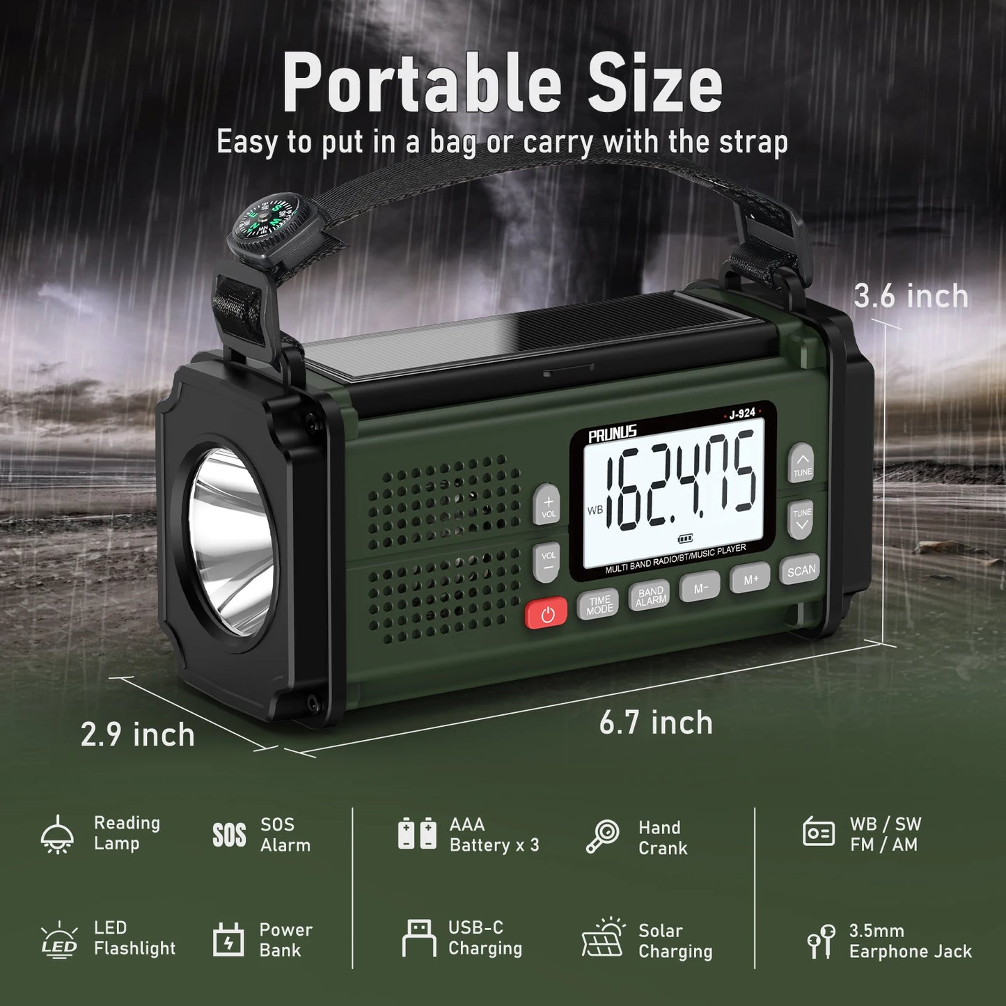 10000mAh Hand Crank Radio, AAA Batteries Powered Emergency Radio Solar, NOAA Weather Radio AM/FM/SW Power Bank Light