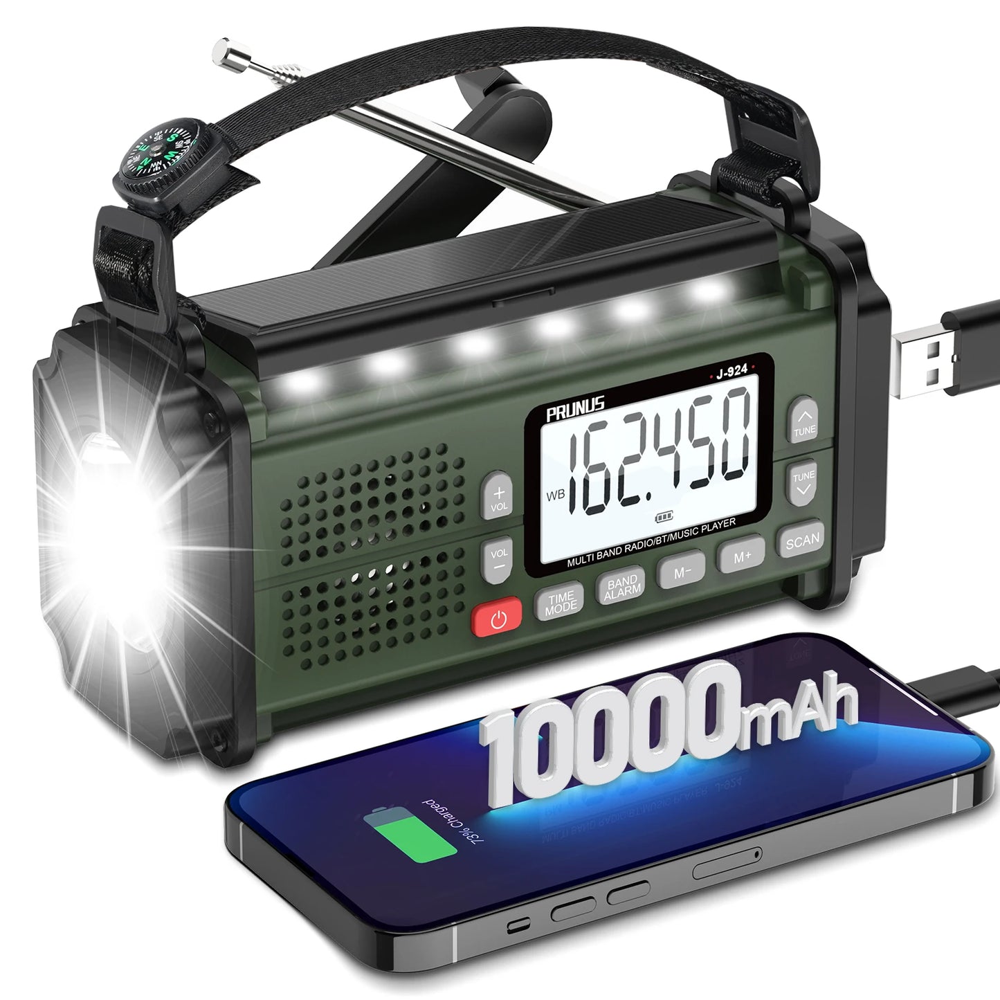 10000mAh Hand Crank Radio, AAA Batteries Powered Emergency Radio Solar, NOAA Weather Radio AM/FM/SW Power Bank Light