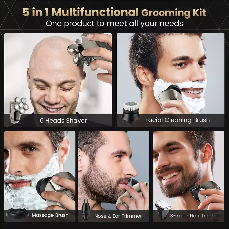 SEJOY Electric Shaver Hair Clipper 5IN1 Beard Trimmer Bald Head Shaver Wet & Dry Men's Electric Hair Trimmer