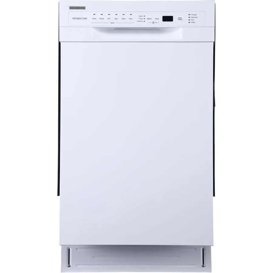18 Inch Wide 8 Place Setting Built-In Dishwasher in White with Stainless Steel Finish and Energy Efficient Design
