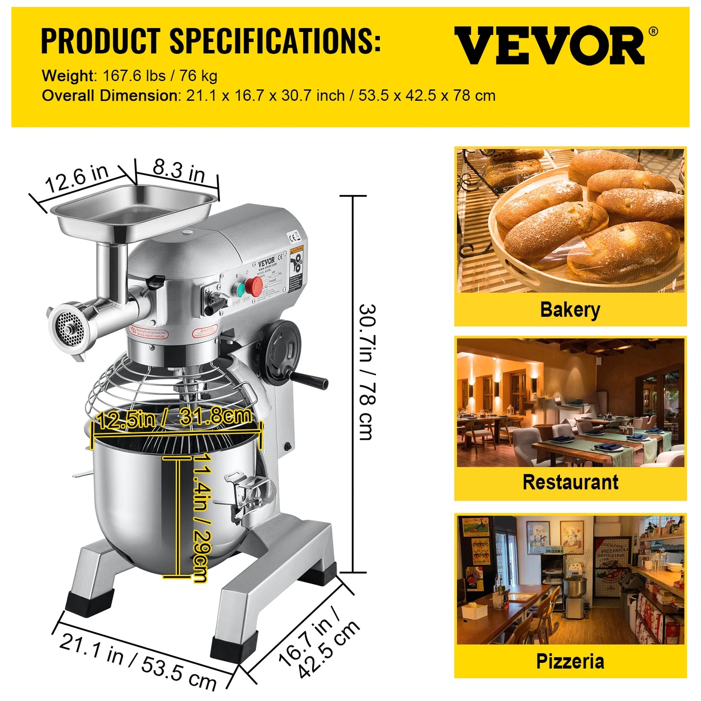 SucceBuy 20Qt Commercial Electric Stand Food Mixer 1100W Professional Kitchen Dough Mixer Bread Pastry Kneading Whipping Machine
