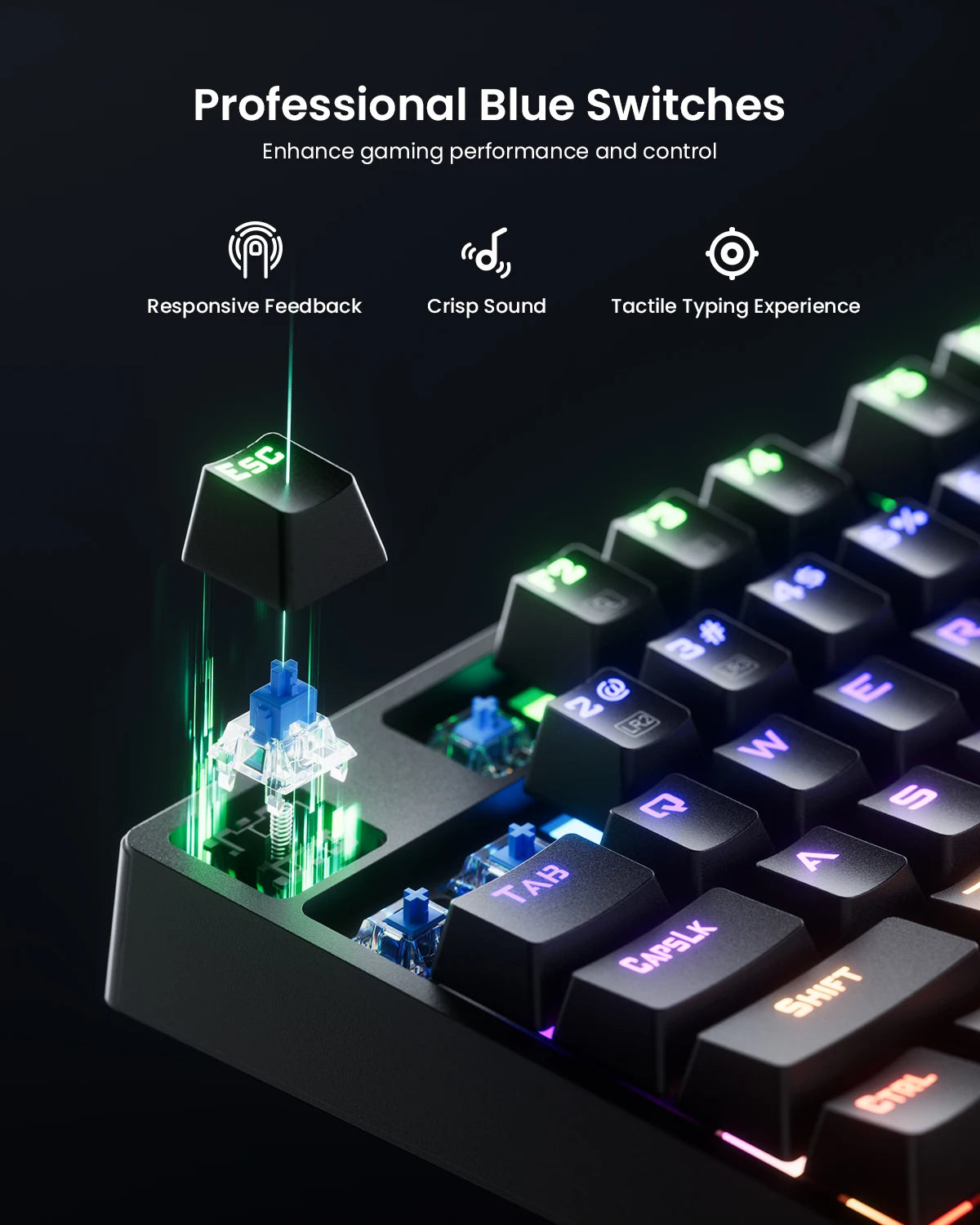 wegear Wired Gaming Mechanical Keyboard RGB Blue switches compatible with Win7/8/10/11 and XP ideal for PC laptop and desktop