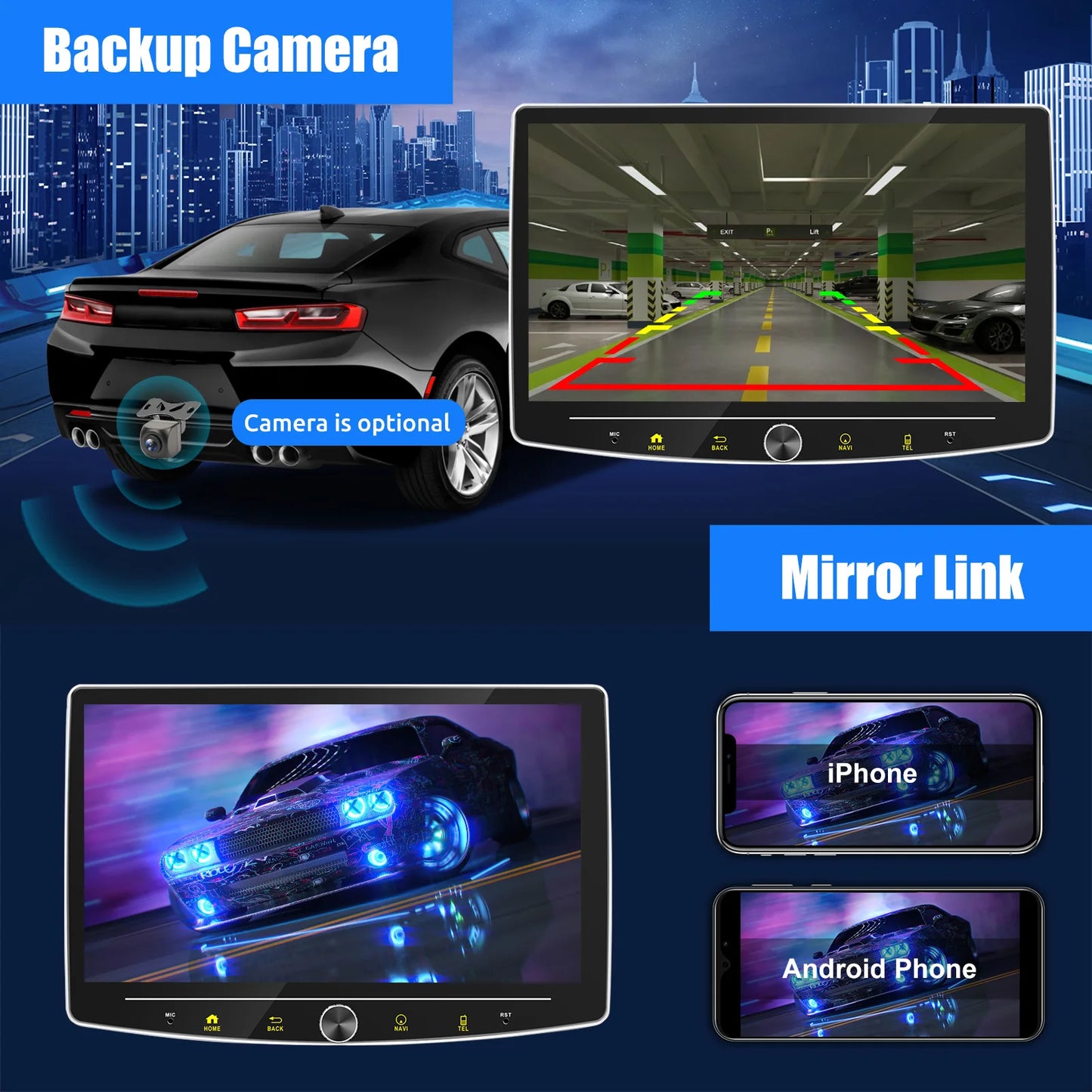 4+64GB Single 1 Din Android 14.0 10.1" Universal Wireless Carplay Car Stereo Radio Multimedia Player GPS Navi WIFI Android Auto