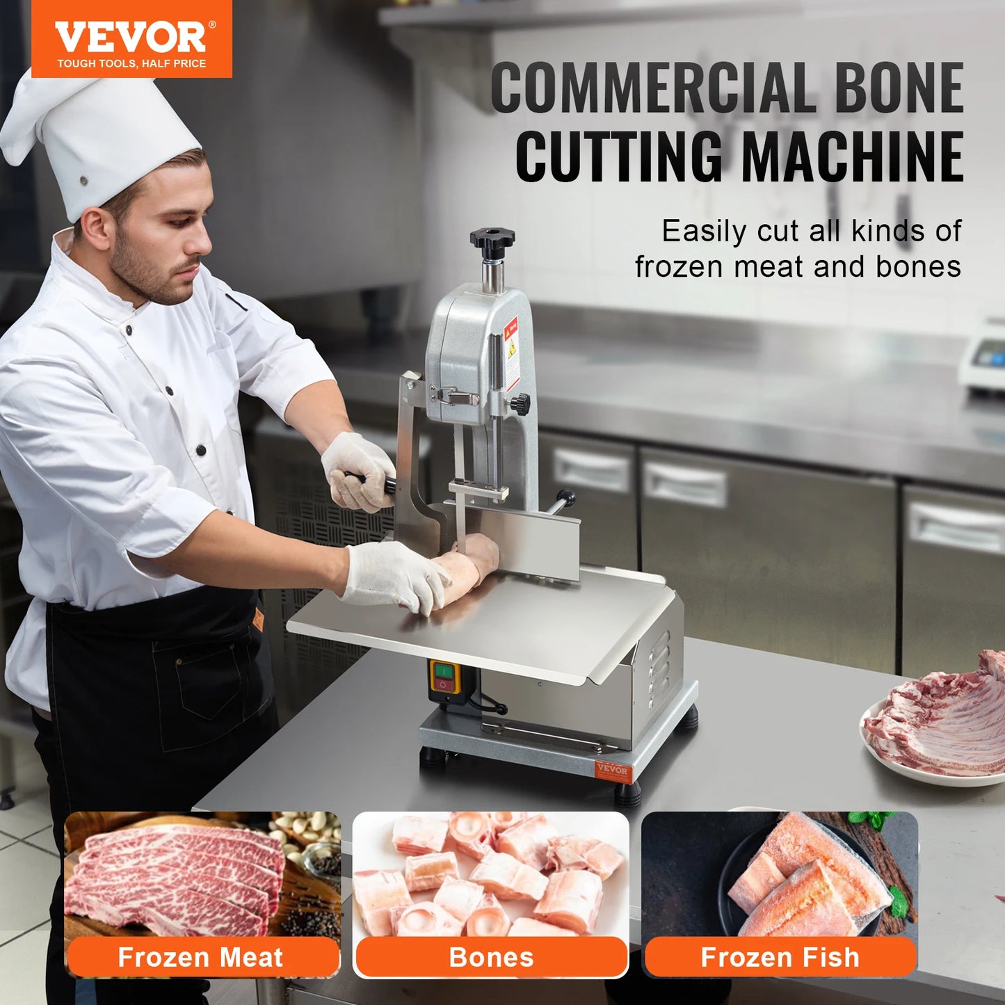 SucceBuy 650W 1100W 1800W Commercial Electric Meat Bandsaw Stainless Steel Countertop Bone Sawing Machine for Rib Pork Beef