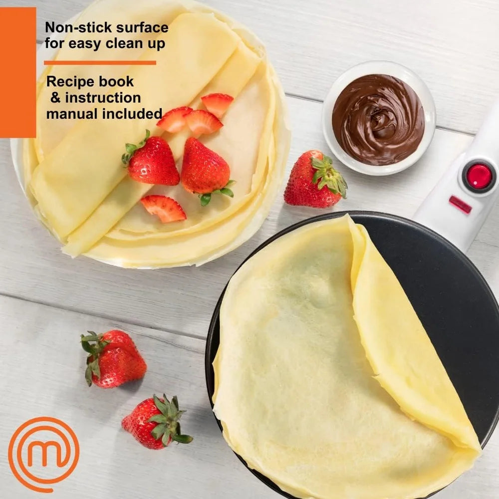 Cordless Electric Crepe Maker Non-stick Dipping Plate Batter Spreader Recipe Guide Compact Kitchen Appliance Crepes and Pancakes