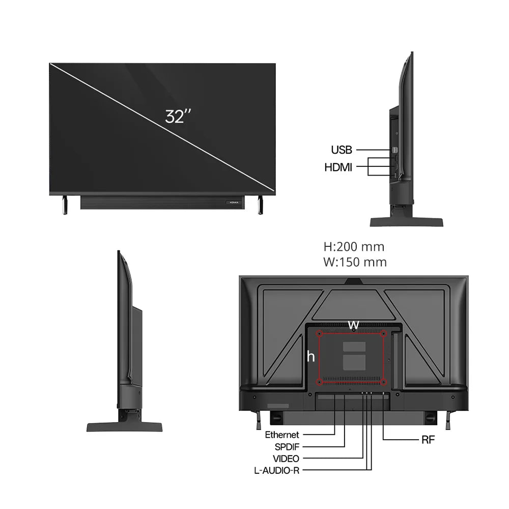 KONKA 32" Smart TV with Built-in Soundbar Power by Samsung HDR10 Theater Audio Dynamic Sound for Movie Watching LED Digital TV