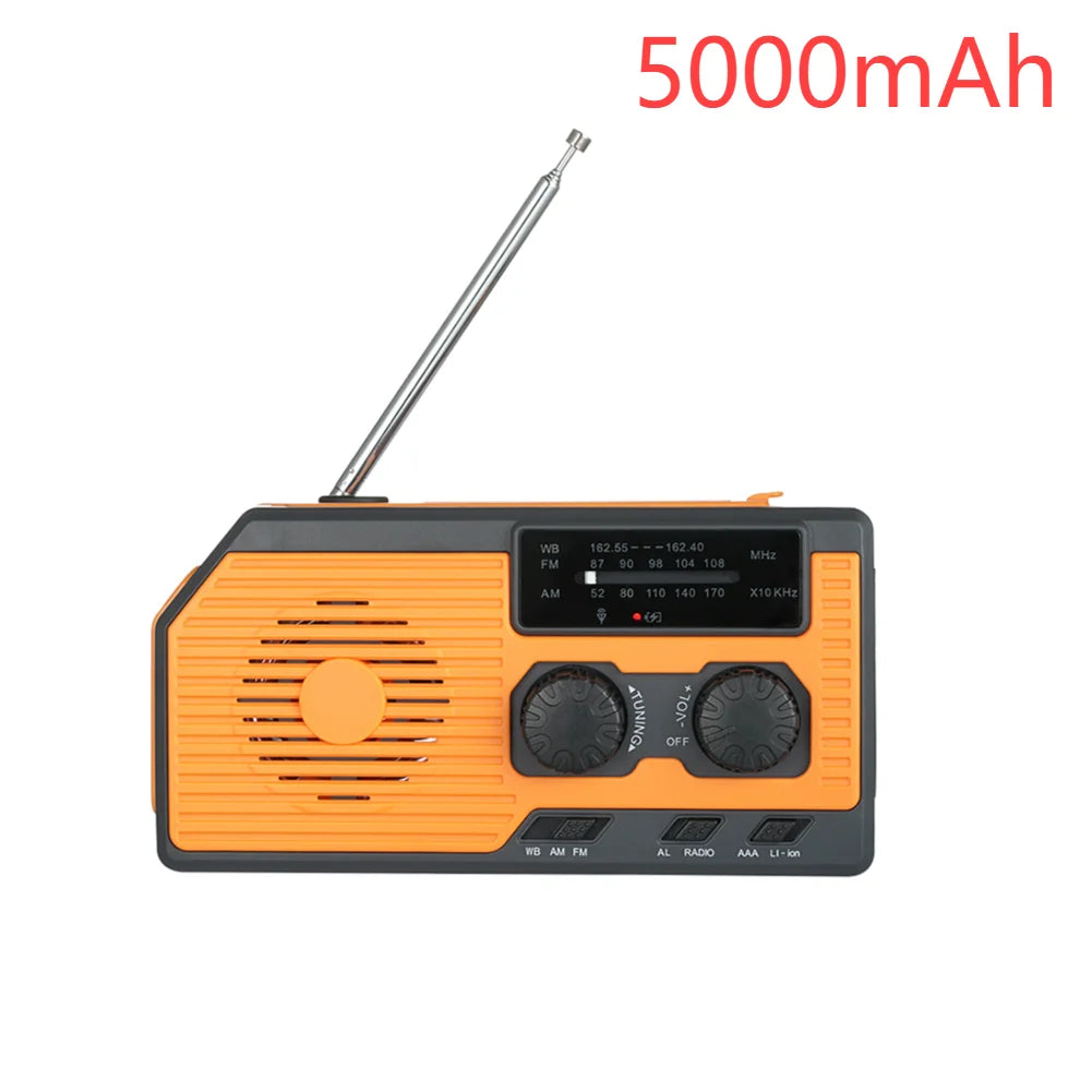Solar Power Hand Crank Radio AM/FM/WB NOAA Weather Multifunctional Radio LED Flashlight Power Bank for Outdoor Camping Hiking