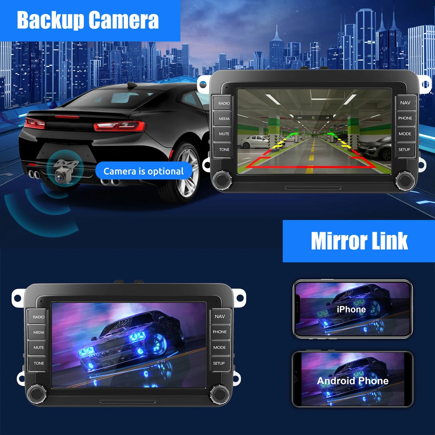 7" Android 14 4G+64G Apple Carplay Car Stereo GPS NAVI WIFI RDS FM BT for VW Golf 5 6 Passat Polo Touran Tiguan Caddy EOS