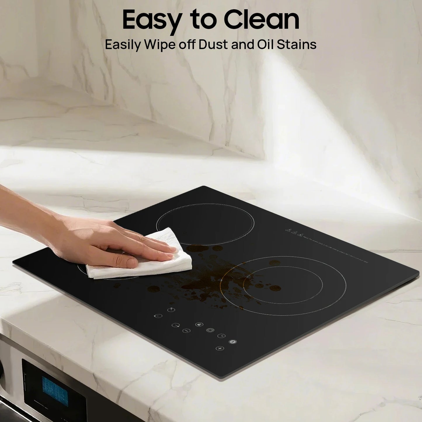 Electric Stovetop 3 Burners Stove 2600w Electric Ceramic Stove Built-In &Countertop Burner 9 Heating Level and Kid Safety Lock
