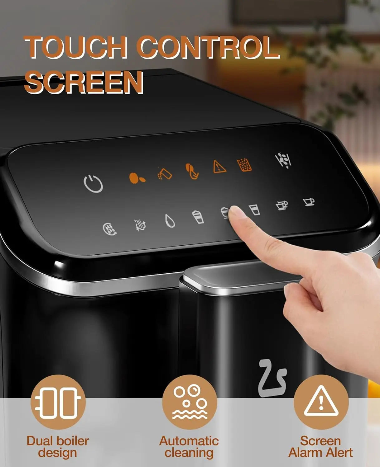 Fully Automatic Espresso Machine with Milk Frother Steam Wand Built-in Grinder Touch Screen Coffee Maker 7 Coffee Varieties