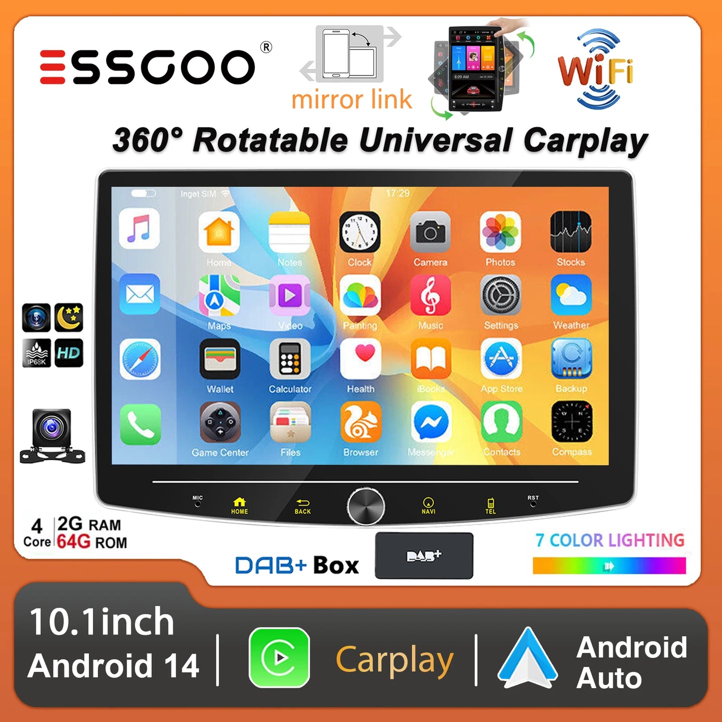 10.1" 1 DIN Touch screen Universal Wireless carplay Android auto Car Stereo Radio 64G Android 14 GPS NAVI SWC BT MIC WIFI