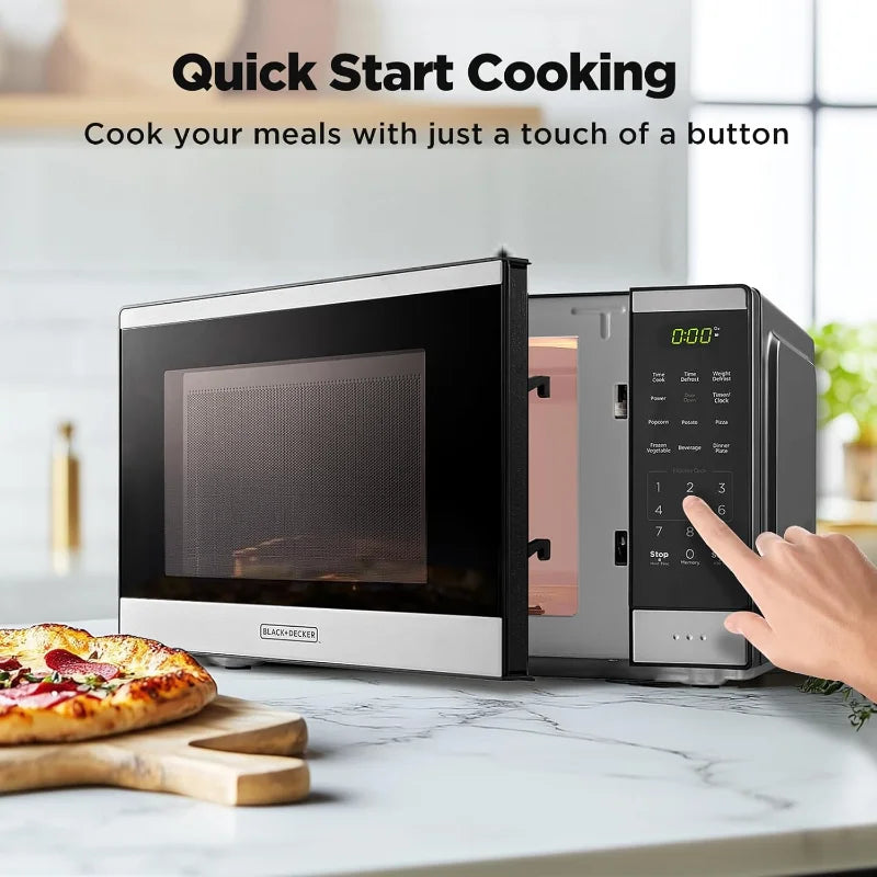BLACK+DECKER Countertop Microwave Oven 0.9 Cu Ft, 6 Auto Menus, Child Lock, 10 Power Levels, Easy One-Touch Start, Digital Panel