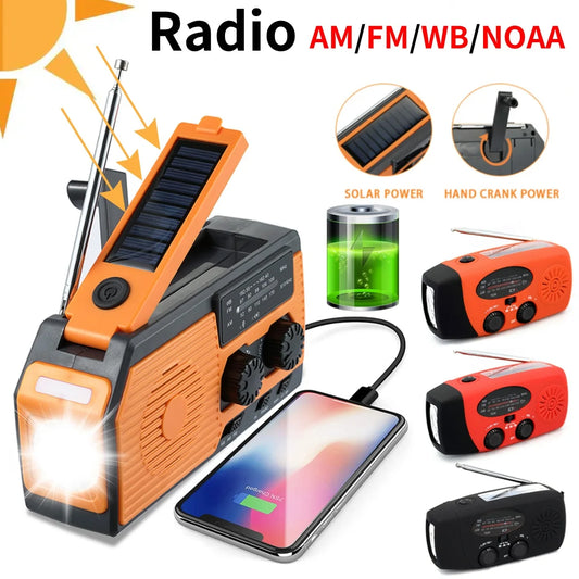 Solar Power Hand Crank Radio AM/FM/WB NOAA Weather Multifunctional Radio LED Flashlight Power Bank for Outdoor Camping Hiking