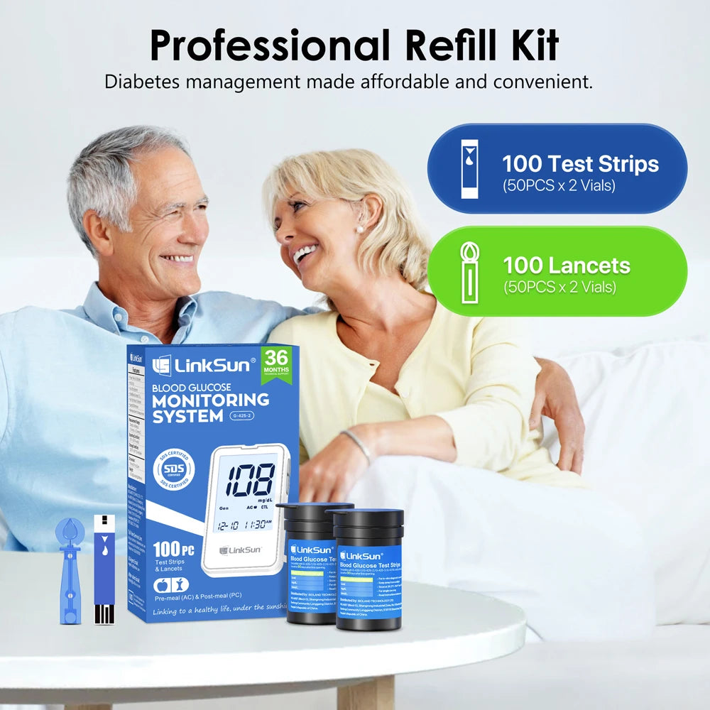 G-425-2 Linksun Blood Glucose Meter 50/100pcs Test Strips Medical Diabetes Testing Device Blood Sugar Digital Glucometer Monitor